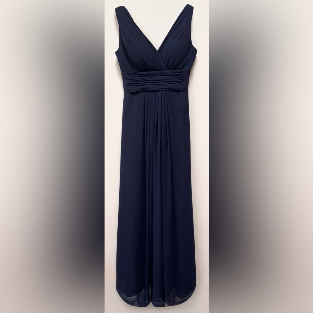 Bill Levkoff Navy Blue V-Neck Sleeveless Formal Full Length Gown Size 2